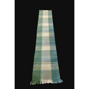 Pfaltzgraff Table Runner Heavy Woven Cotton Plaid Green Blue Yellow 66"x12"